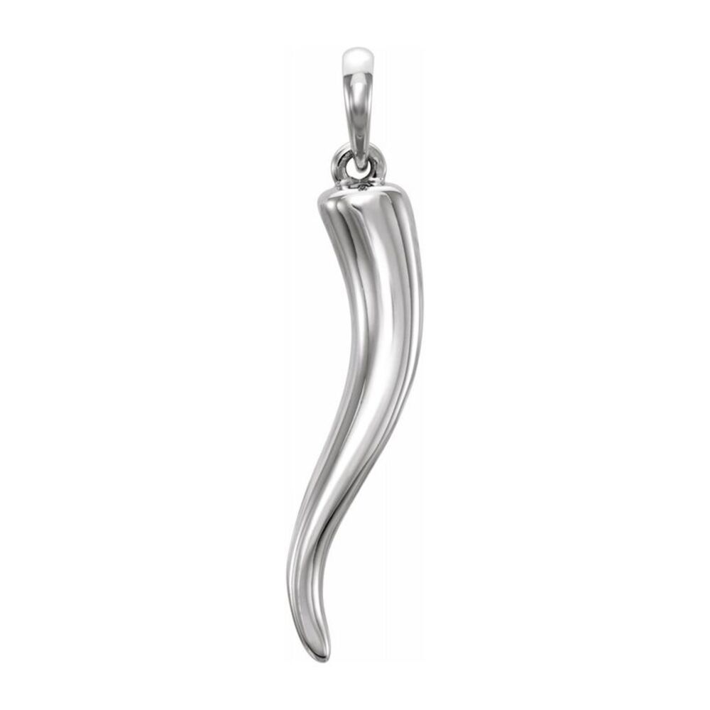 14K White Gold Solid 3D Italian Horn Pendant, 5.25 x 26mm